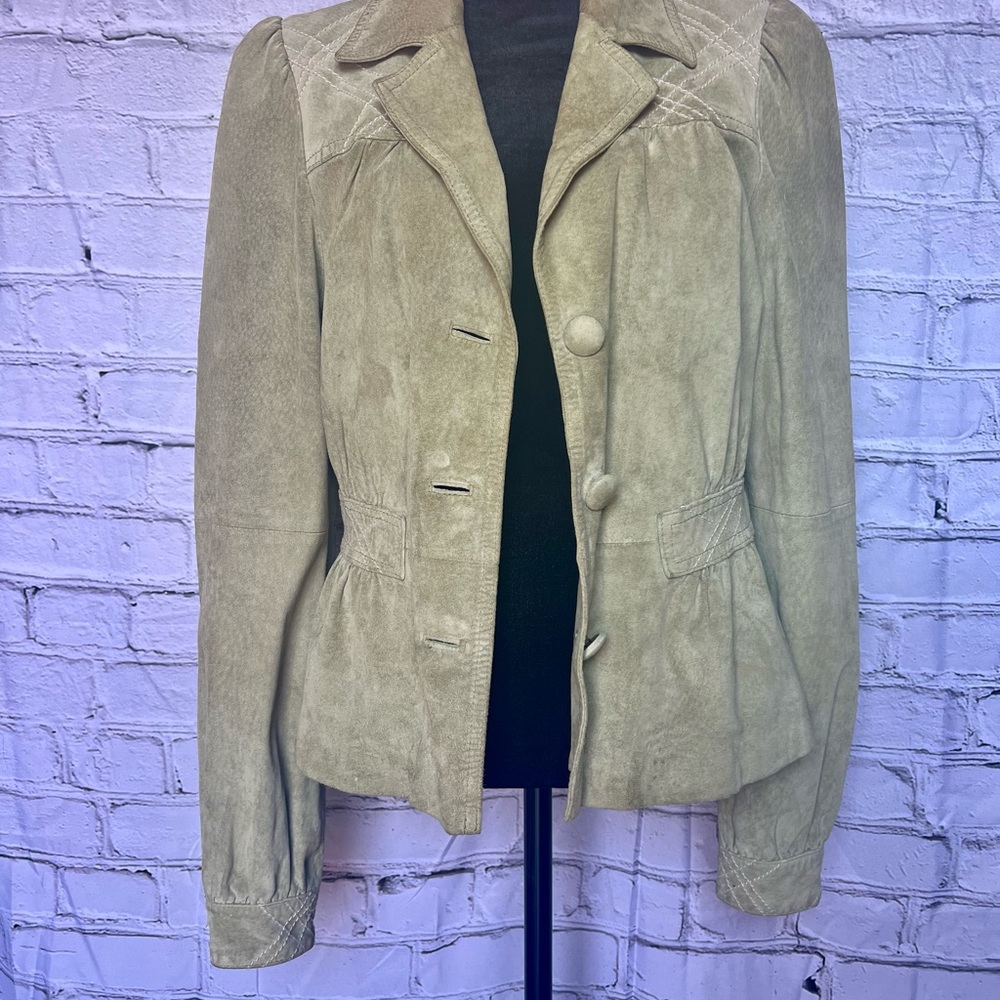 H&M green suede blazer jacket size 12